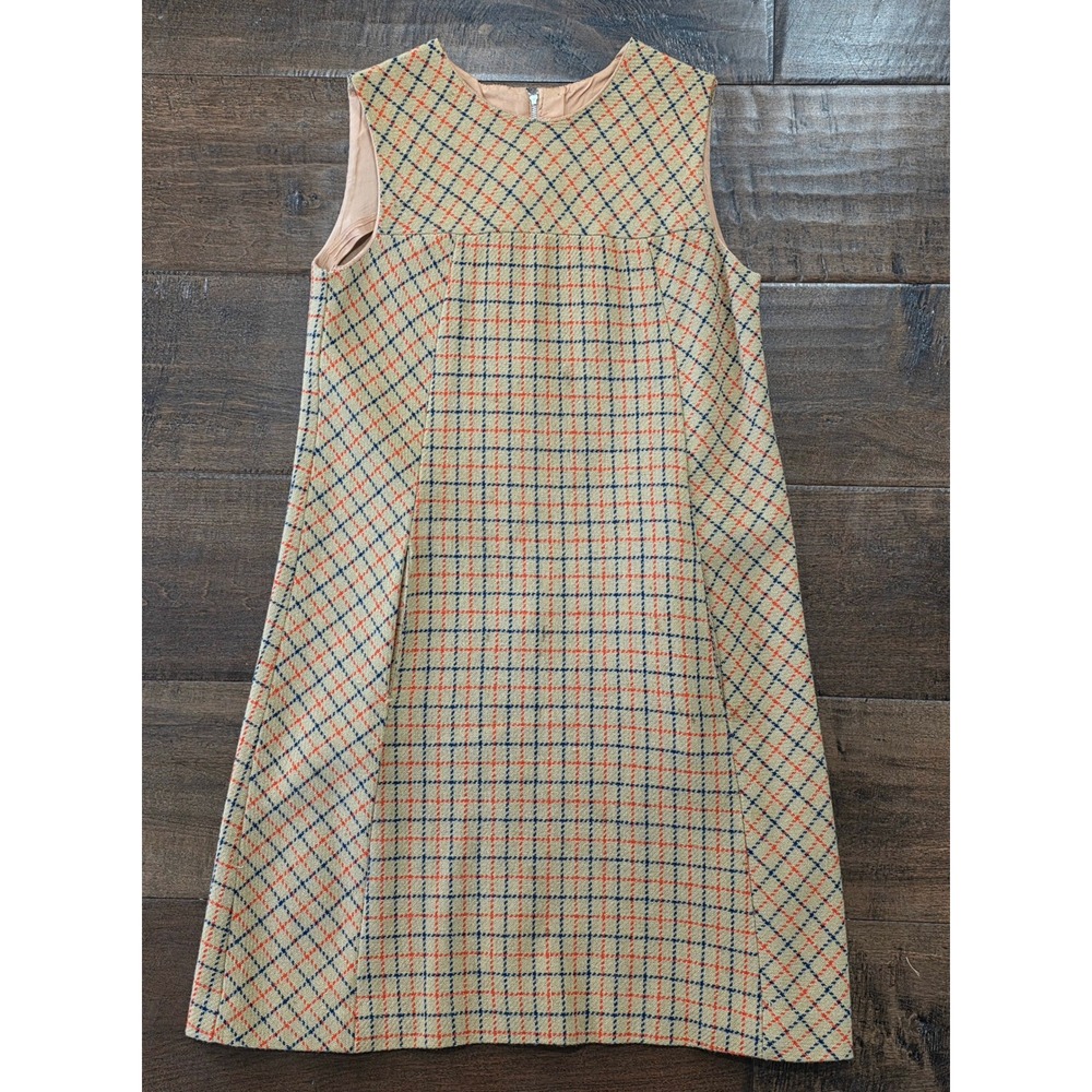 VGG Home Sewn 60s Whimsical Mod Wife Twiggy Style TweedSleeveless Plaid Mini